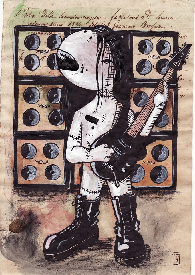 Alessio Bolognesi_Sfiggy - Metaaal - Tecnica mista su carta antica, A4 circa, 2013